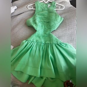 AJE GREEN LINEN CUTOUT MINI DRESS